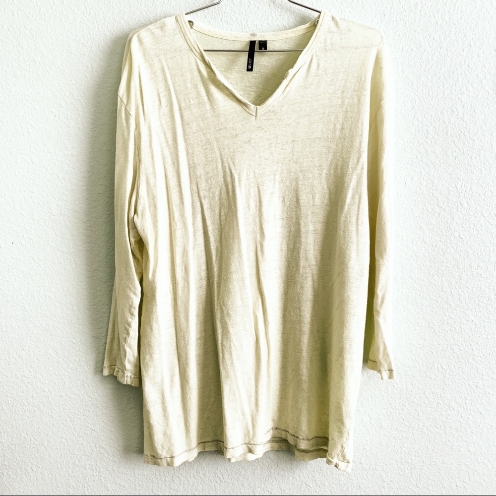 JOE'S JEANS linen long sleeve shirt tunic top Small pastel yellow v-neck